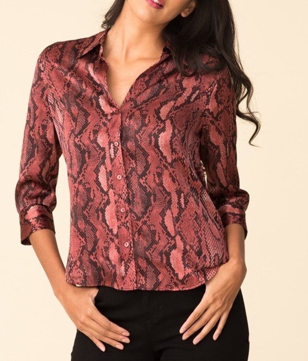 L'AGENCE Dani 3/4 Sleeve Blouse 100% Silk Garnet Python Shirt XS